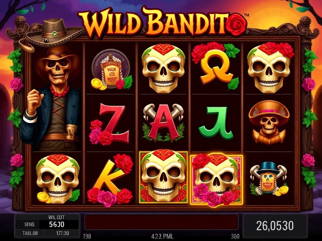 Wild Bandito - Rodada de demonstração Captura de tela do jogo Wild Bandito mostrando símbolos e multiplicadores